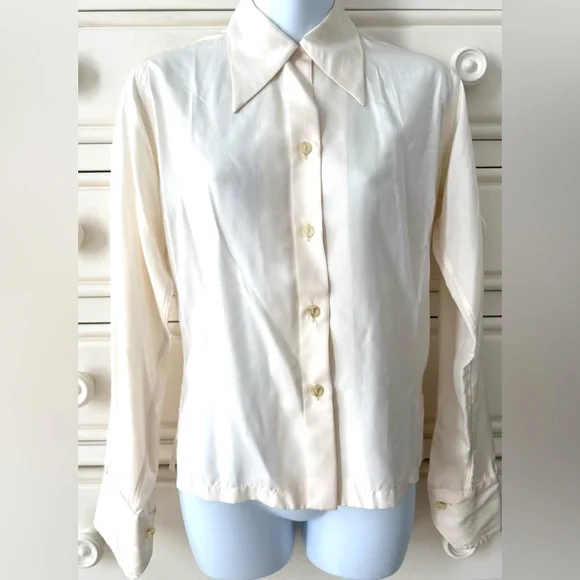 Vtg silk Christian Dior for Saks Fifth Avenue-Vintage Cream Women's Blouse- - Picture 1 of 16
